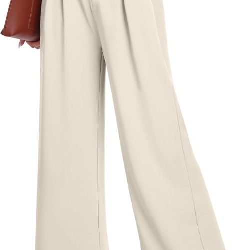 51c961AJ0AL._AC_SL1500 Women's Wide Leg Dress Pants High Elastic Waisted in The Back Business Work Causal Trousers Long Straight Suit Pants
