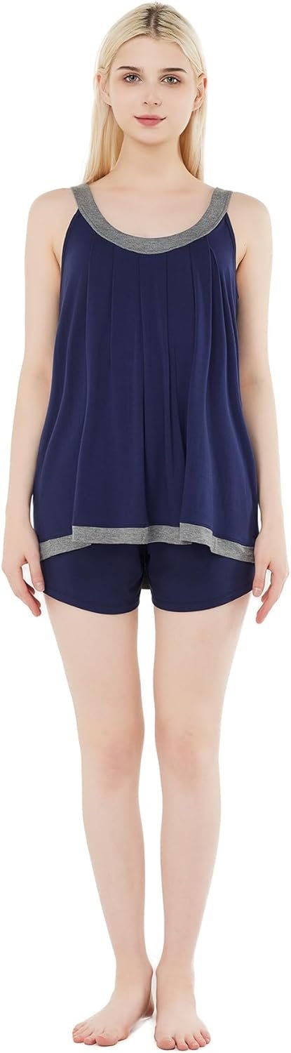 51hpyhGBNlL._AC_SL1500 Pajamas-Set Womens-Bamboo Soft-Sleepwear Vest-Shorts - Super Soft Pjs Set