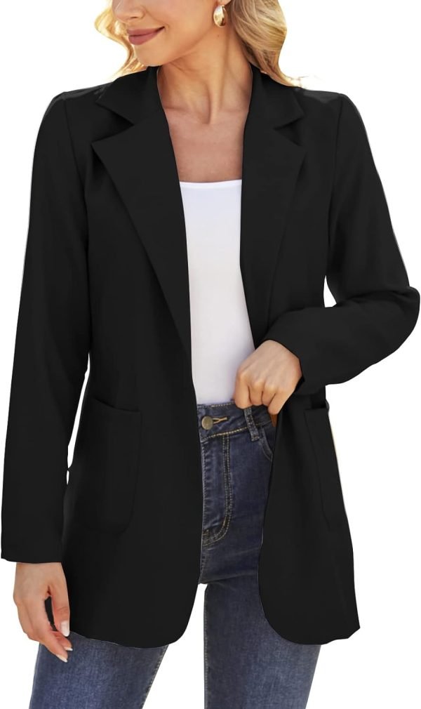 51miaZFpE2L._AC_SL1500_3d435559-0035-4073-8dd8-09e6c2b7bd93 Women Open Front Blazers Long Sleeve Casual OL Office Slim Buttonless Suit Jacket with Pockets