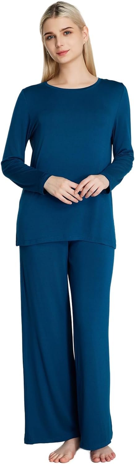 Loungewear Set pajamas Womens sleepwear Bamboo Viscose Long Sleeve t shirt Long Pants Super Soft Novelty Pjs Set