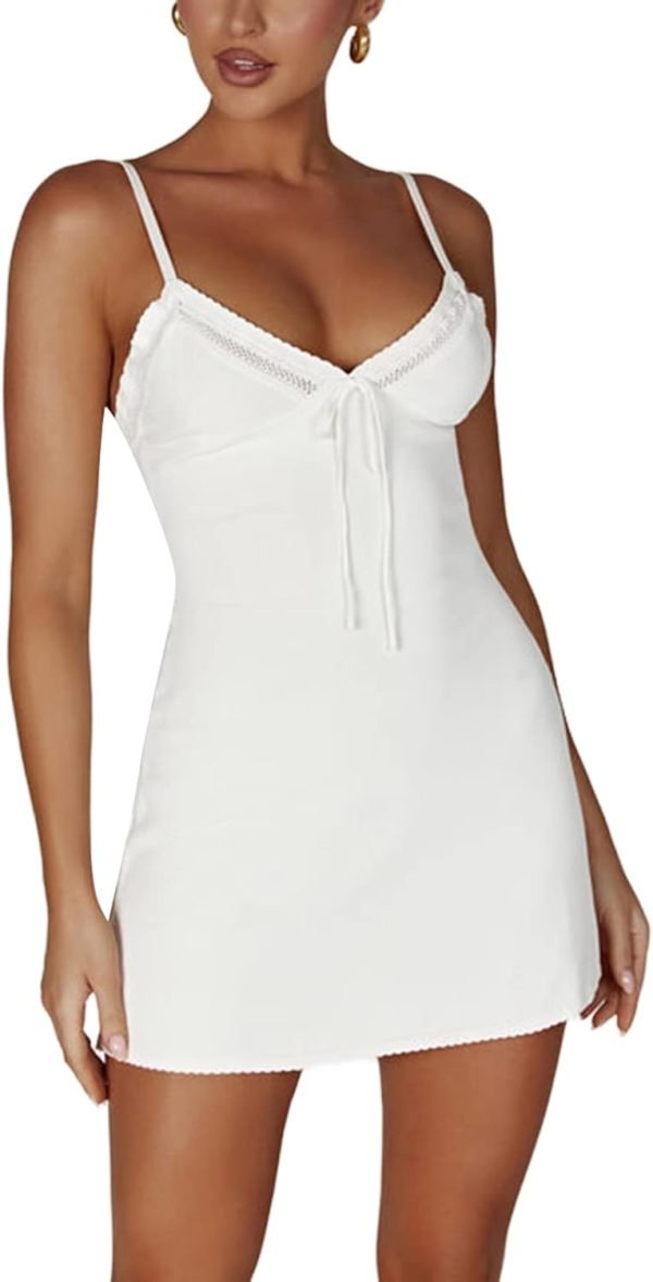 51r6uASXmZL._AC_SL1500 Women Graduation Dress Spaghetti Straps Sleeveless Short Dresses Y2k Low Cut Bodycon Going Out A-Line Mini Dress