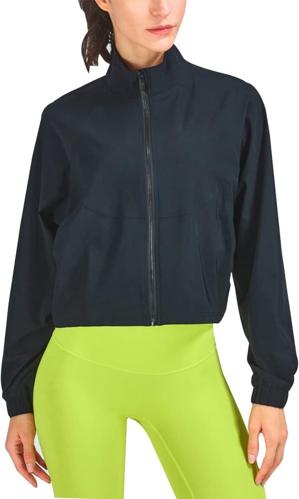 51w-5rv23JL._AC_SL1500 UPF 50+ Workout Jackets for Women Athletic Zip Up Running Jacket Sun Protection Lightweight UPF Cropped Jacket