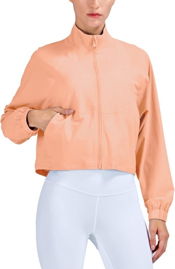 51w3glDKJzL._AC_SL1500 UPF 50+ Workout Jackets for Women Athletic Zip Up Running Jacket Sun Protection Lightweight UPF Cropped Jacket