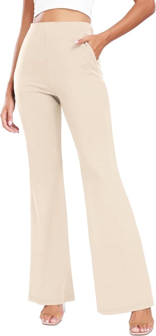 51xERR8NUHL._AC_SL1500 Women's High Waist Casual Wide Leg Pants, Button Dress Pants for Women, Work Pants with Pockets for Women Office.