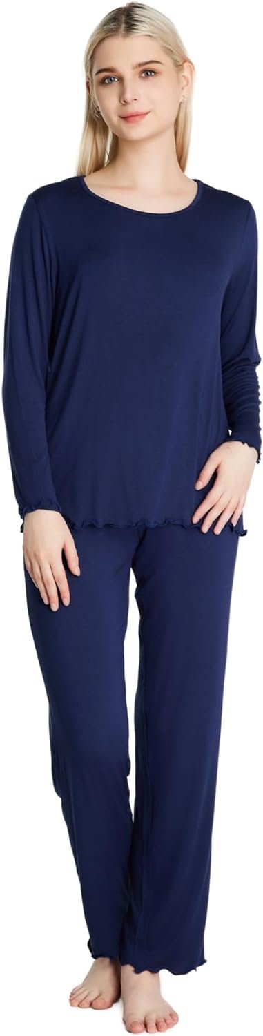 Loungewear Set pajamas Womens sleepwear Bamboo Viscose Long Sleeve t shirt Long Pants Super Soft Novelty Pjs Set