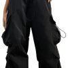 Women Cargo Pants Trendy Parachute Pants Elastic Waist Hiking Pants Lightweight Waterproof Baggy Joggers with Pockets