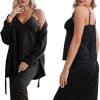 Womens Silk Satin Pajama Sets,Zebra Strips Comfy Robe and Pants Women Pajamas,Silky Camisole Woman Pjs Set 3 Pieces