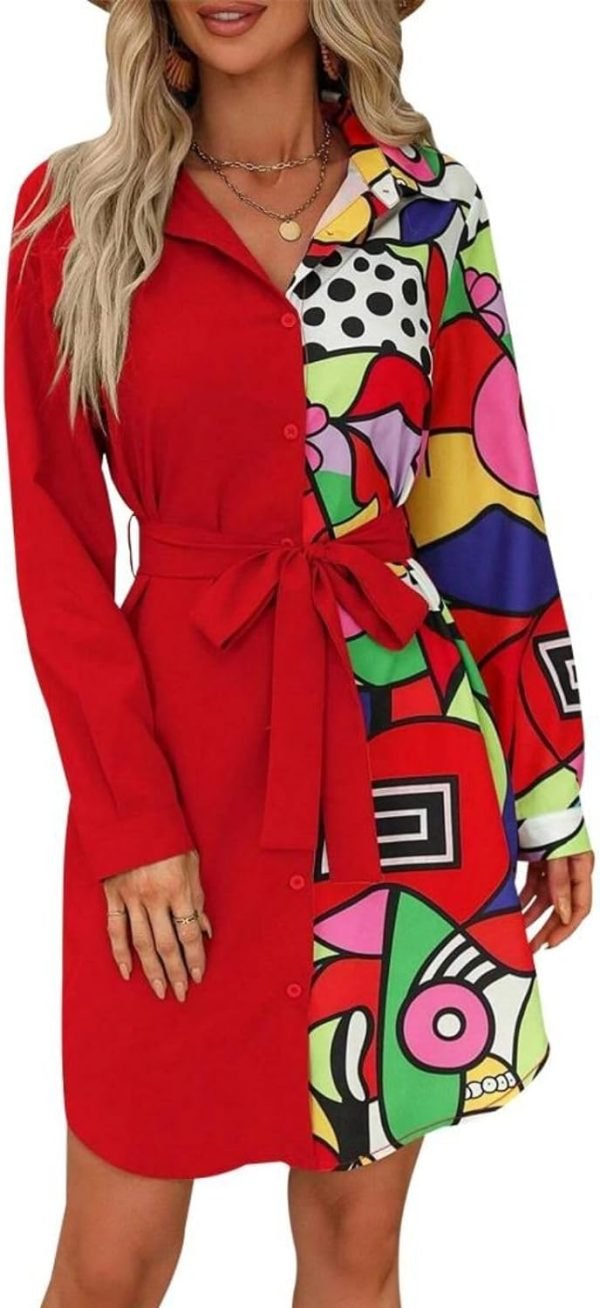 610iKHGlbVL._AC_SL1500 Womens Button Down Shirt Dresses with Belt Button Up Tunics Long Sleeve Blouse Tops