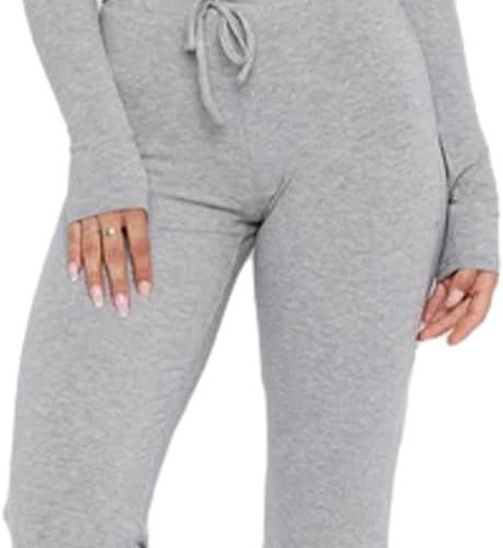 610nNTlJg1L._AC_SL1500 Women Ribbed Knit Yoga Lounge Set V Neck Long Sleeve Button Crop Tee Drawstring Pants Solid Slim Two Pieces Sets