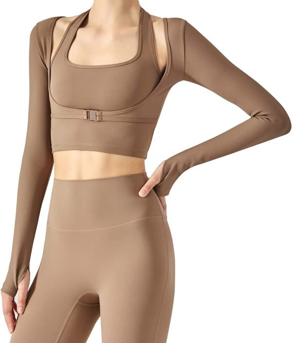 611mKycFbYL._AC_SL1500 Women's Stretch Cutout Yoga Sports Jacket Long Sleeve Crop Top T Shirts with Thumb Holes