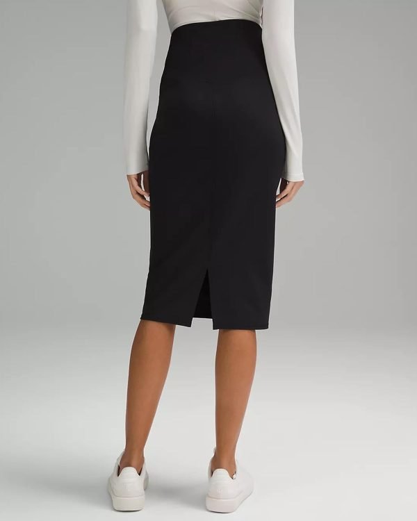 Women Office Work Pencil Skirts Stretchy High Waist Tummy Control Nylon Midi Bodycon Skirts Below Knee Back Slit