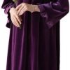 Women's Long Sleeve Nightgown Velvet Sleep Dress Ruffle Crew Neck Mid-length Nightdress