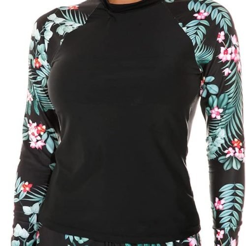 613qqMpTOjL._AC_SL1500 Women 2 Piece Rash Guard Long Sleeve Swimsuits Swim Shirt with Shorts Set Sun Protection UPF 50+ Surf Bathing Suits