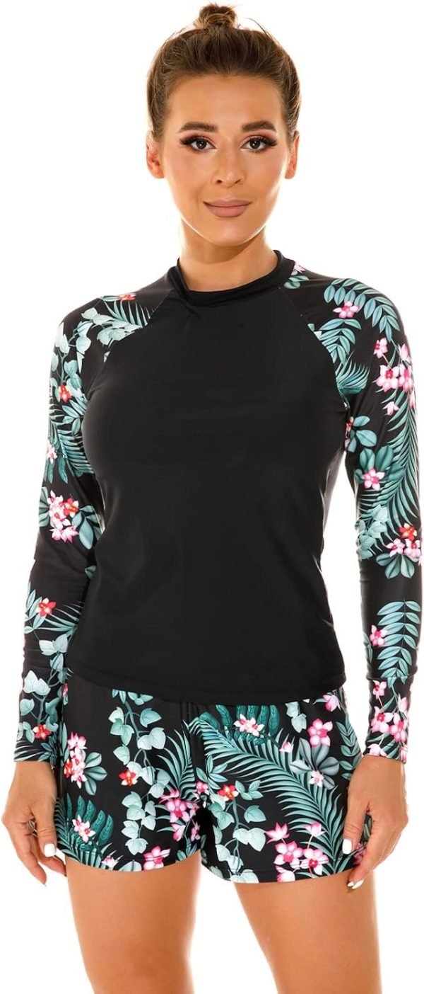 613qqMpTOjL._AC_SL1500 Women 2 Piece Rash Guard Long Sleeve Swimsuits Swim Shirt with Shorts Set Sun Protection UPF 50+ Surf Bathing Suits