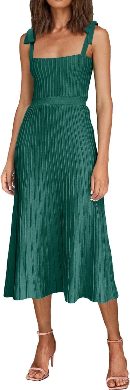 614HheJnEeL._AC_SL1500 Women's 2024 Summer Maxi Dresses Tie Spaghetti Strap Square Neck Ribbed Knit Dress