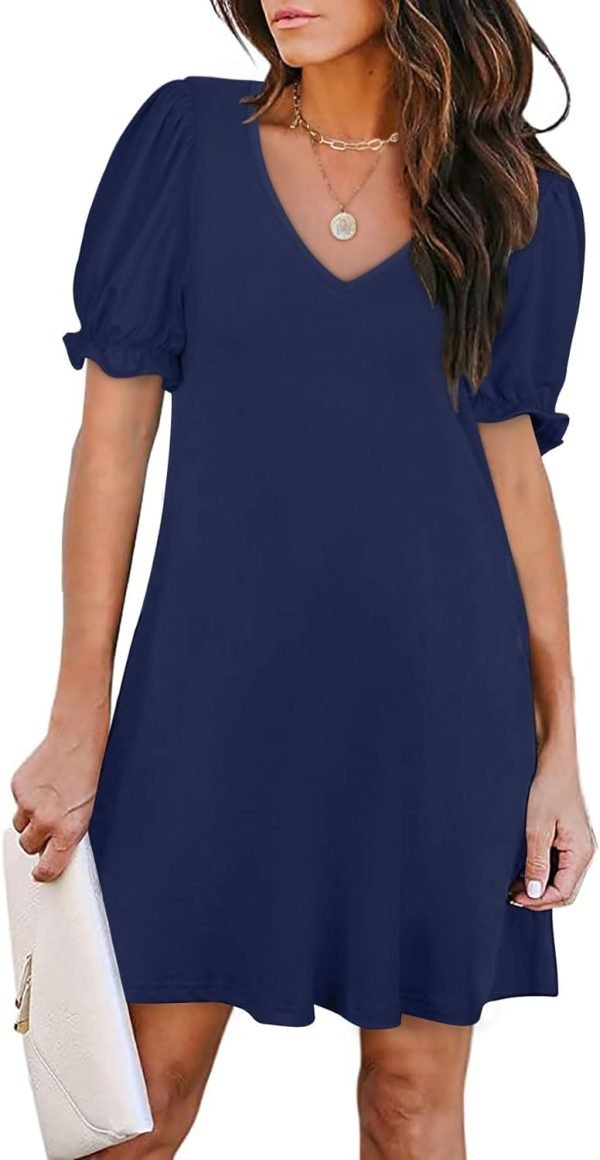 614idB1_A_L._AC_SL1500 Women's Casual Dresses Puff Short Sleeve V-Neck Cocktail Dress with Pockets