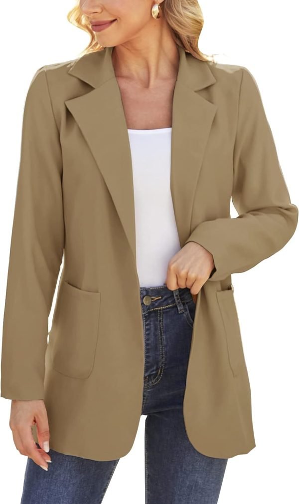 6156poTj_kL._AC_SL1500_62a2ffe9-94e6-4532-940f-0dde923a67e9 Women Open Front Blazers Long Sleeve Casual OL Office Slim Buttonless Suit Jacket with Pockets