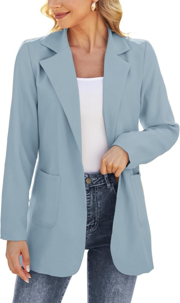 6166rq1mQpL._AC_SL1500_ef7af6f1-5325-44d3-a000-0040cebd9c8b Women Open Front Blazers Long Sleeve Casual OL Office Slim Buttonless Suit Jacket with Pockets
