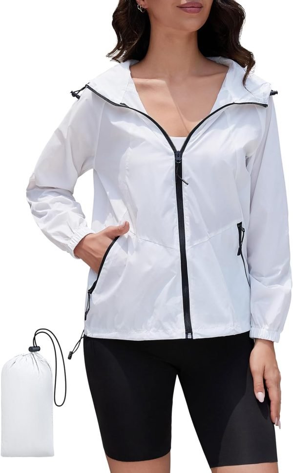 Rain Jacket Women Waterproof Lightweight Jacket With Hood Packable Raincoat with Pockets S-XXL