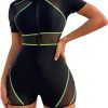 616wscxfapL._AC_SL1500 Women's Colorblock Mesh Zipper Diving Suit One Piece Swimsuit Short Sleeve Bathing Suit