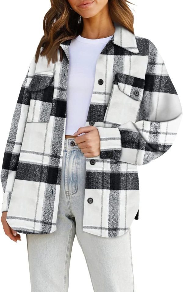 Trendy Queen Womens Flannel Shacket Jacket Casual Plaid Button Down Long Sleeve Shirt Fall Clothes Outfits