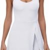 Tennis Dress for Women U Neck Athletic Dress with Built in Shorts and Bra for Sleeveless Side Slit Flare Mini Dresses