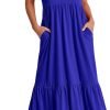 Women's Summer Casual Short Sleeve Crewneck Swing Dress Flowy Tiered Maxi Beach Dress with Pockets