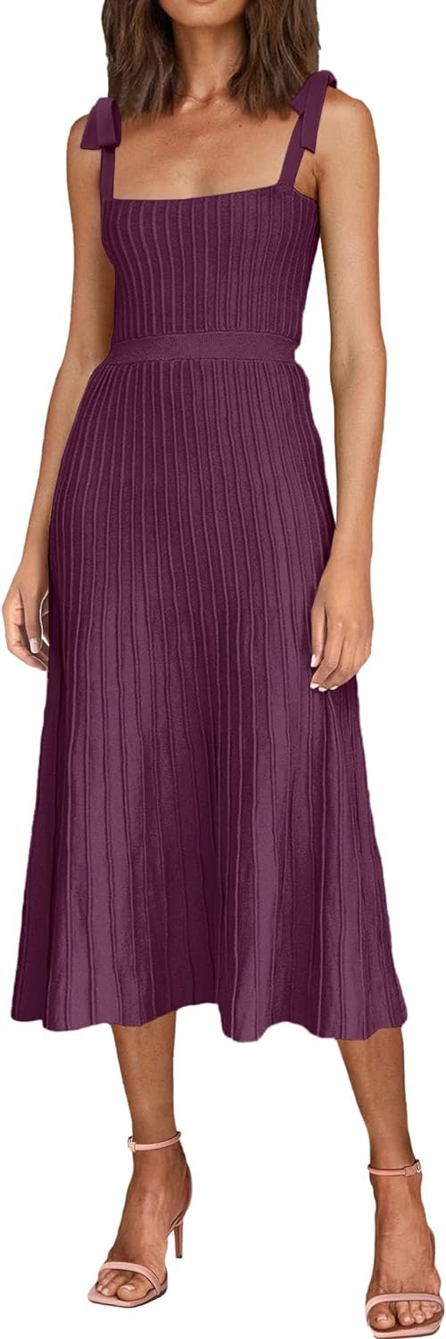 618OauMwYLL._AC_SL1500 Women's 2024 Summer Maxi Dresses Tie Spaghetti Strap Square Neck Ribbed Knit Dress