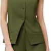618zLudXvvL._AC_SL1500 Women's Summer 2 Piece Outfits Sleeveless Round Neck Button Down High Waisted Pants 2024 Business Work Sets