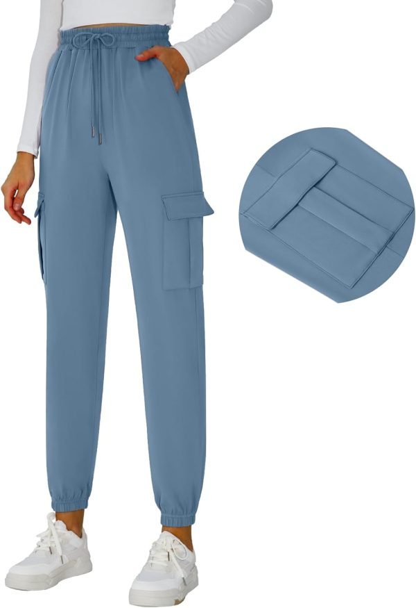 Womens Athletic Pants Knit Cargo Pants Stretchy Hiking Pants Elastic Waist Sweatpants Baggy Soft Joggers