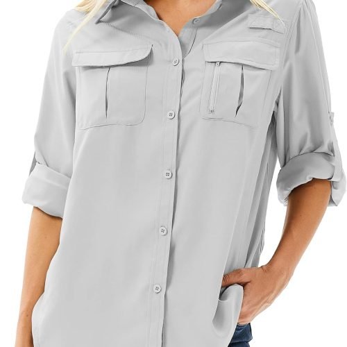 Women's UPF 50+ Long Sleeve UV Sun Protection Safari Shirt, Quick Dry SPF Hiking Fishing Breathable Shirts