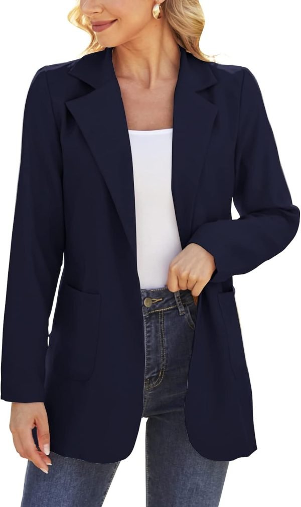 61AIhRR2znL._AC_SL1500_92697400-413e-4c65-82f6-edbf3925b2ed Women Open Front Blazers Long Sleeve Casual OL Office Slim Buttonless Suit Jacket with Pockets