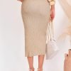 Midi Pencil Basic Skirt Casual Solid Split Side Stretchy Ribbed Knit Bodycon Mid Length Skirts for Women
