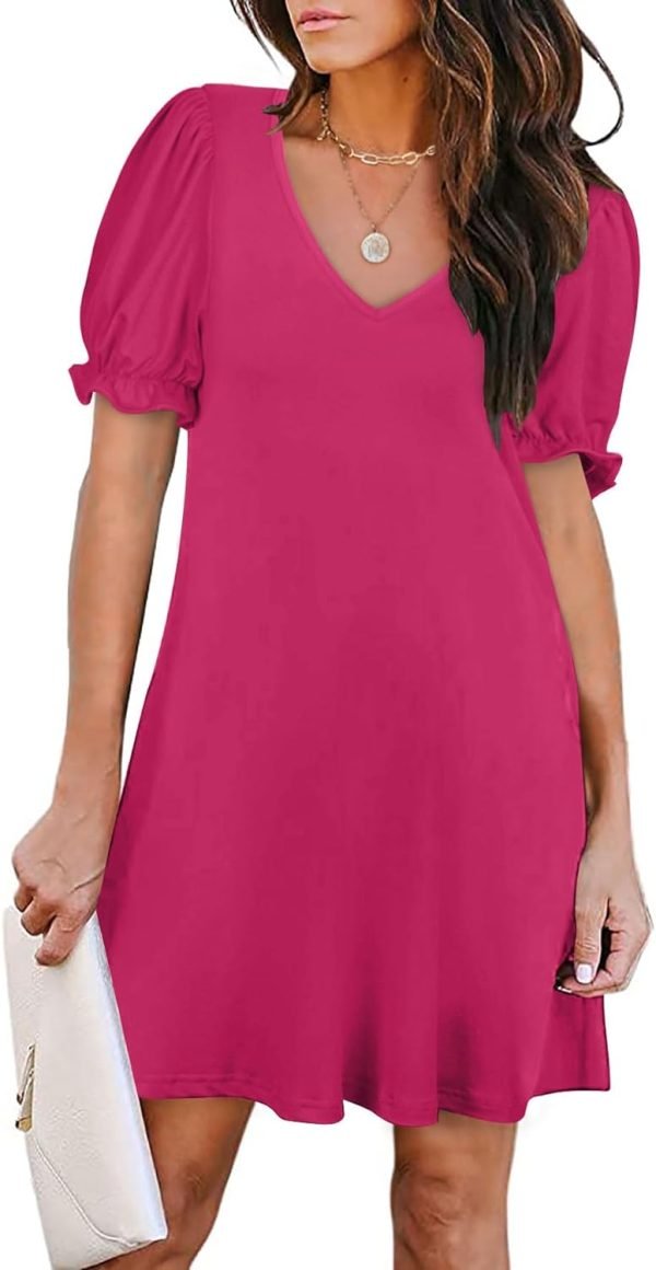 61CW0_XOwfL._AC_SL1500 Women's Casual Dresses Puff Short Sleeve V-Neck Cocktail Dress with Pockets