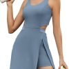 61CoQBMVcdL._AC_SL1500 Womens Tennis Dress with Built in Shorts and Bra Athletic Workout Exercise Golf Dress Backless Cut-Out Active Dress