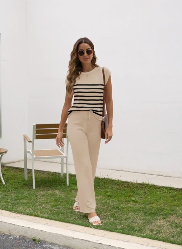 61CrauDkedL._AC_SL1500 Sets for Women Spring Outfits for Women 2024 Travel Wide Leg Pant Summer Two Piece Sets Lounge Matching Sets