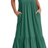 Women's Summer Casual Short Sleeve Crewneck Swing Dress Flowy Tiered Maxi Beach Dress with Pockets
