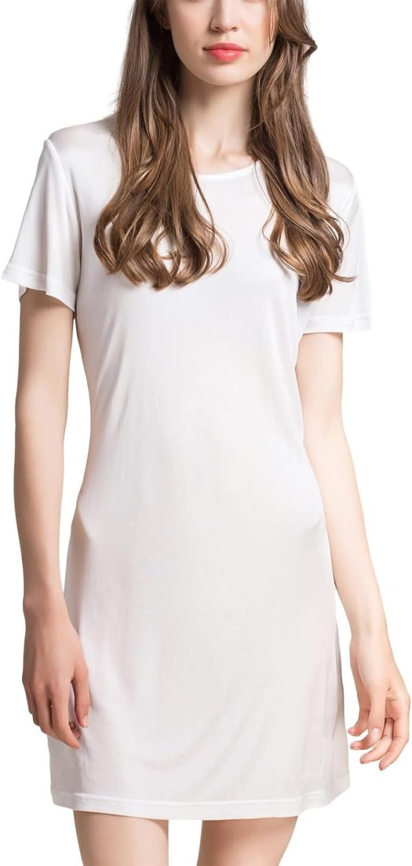 Women's Silk Nightgown Short Sleeve Pure Mulberry Silk Sleepshirt Scoop Neck Nightshirt Sleepwear