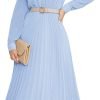 Business Casual Shirt Dress for Women Long Sleeves Pleated Midi Dresses with Belt