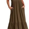 Women's Summer Casual Short Sleeve Crewneck Swing Dress Flowy Tiered Maxi Beach Dress with Pockets