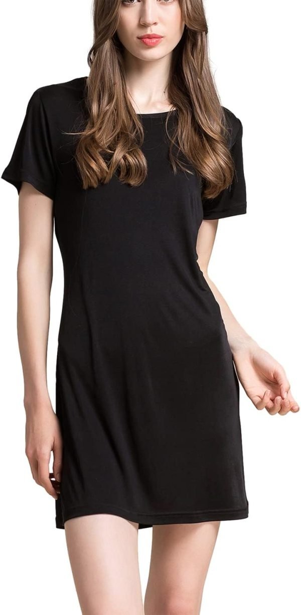 Women's Silk Nightgown Short Sleeve Pure Mulberry Silk Sleepshirt Scoop Neck Nightshirt Sleepwear