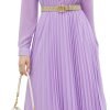 Business Casual Shirt Dress for Women Long Sleeves Pleated Midi Dresses with Belt