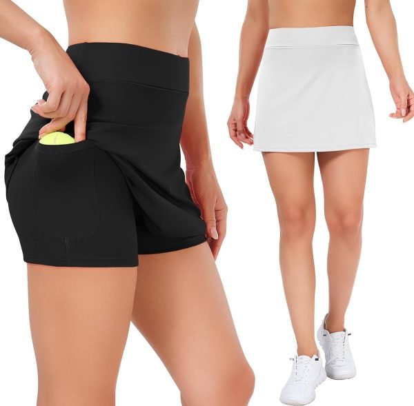 Tennis Skirts for Women Athletic Golf Skorts Workout Running Skirt Sports Activewear with Shorts Pocket 2 Pack