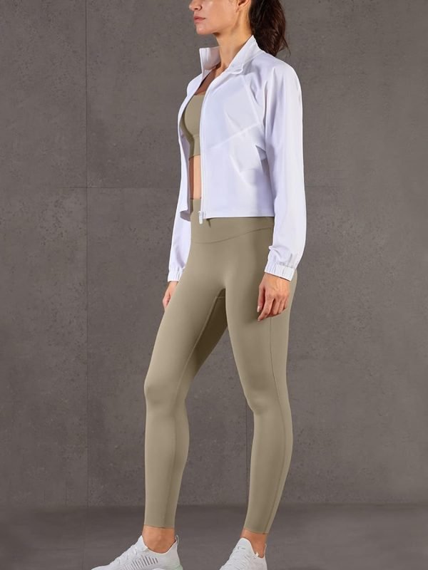 61JEvVI3jiL._AC_SL1500 UPF 50+ Workout Jackets for Women Athletic Zip Up Running Jacket Sun Protection Lightweight UPF Cropped Jacket