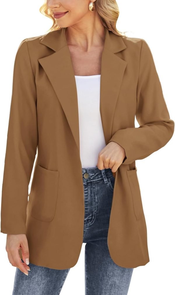 61JgnuZk6KL._AC_SL1500_df76013c-f7ed-45ab-bae4-4dd650875066 Women Open Front Blazers Long Sleeve Casual OL Office Slim Buttonless Suit Jacket with Pockets