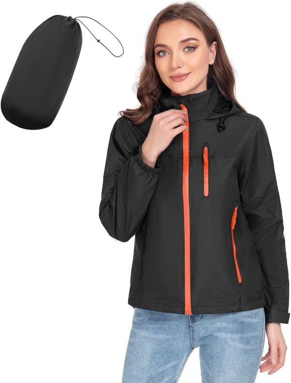 Packable Rain Jacket Women Lightweight Waterproof Raincoat for Women with Hood Windbreaker for Outdoor Travel Hiking