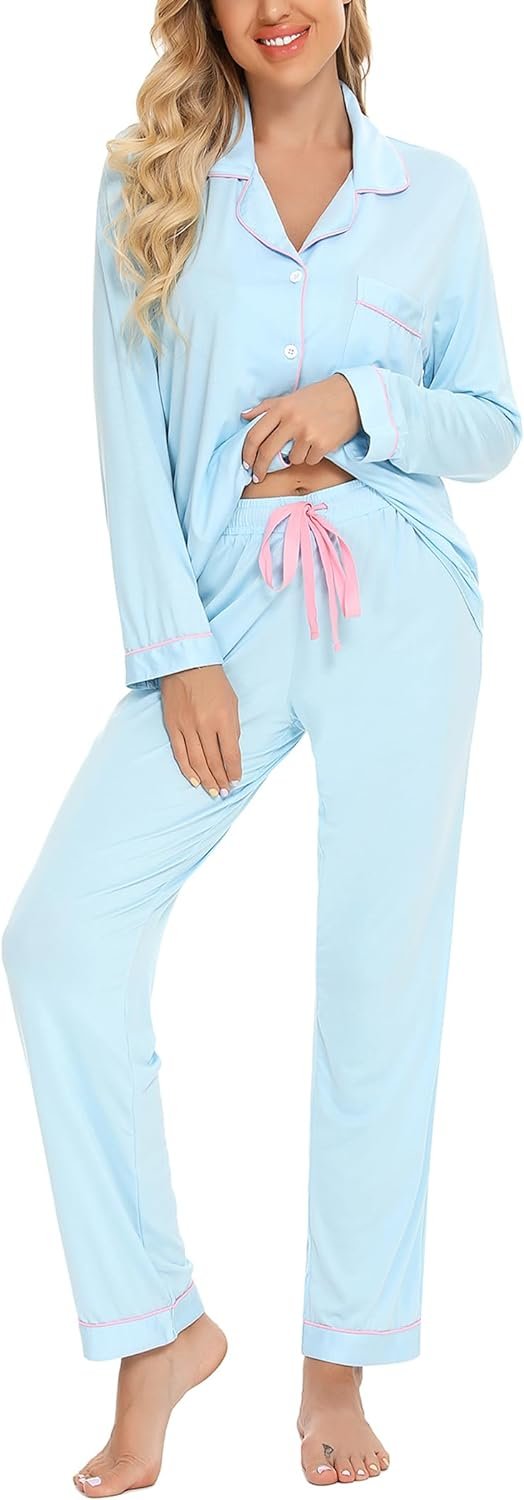 61Ju7LHJB-L._AC_SL1500_4df14d96-ff6b-4407-9a33-a1035cc4a4d1 Pajamas Set Long Sleeve Womens Button Down Sleepwear Two Piece Nightwear Soft Pj Lounge Sets S-XXL