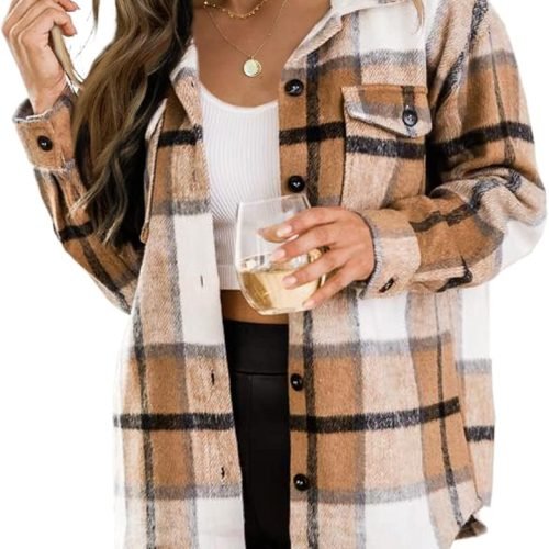 Trendy Queen Womens Flannel Shacket Jacket Casual Plaid Button Down Long Sleeve Shirt Fall Clothes Outfits