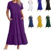 Womens Summer Dresses Casual Short Sleeve Crewneck Swing Dress Casual Tiered t Shirt Dress with Pockets 2024 Trendy Outfits
