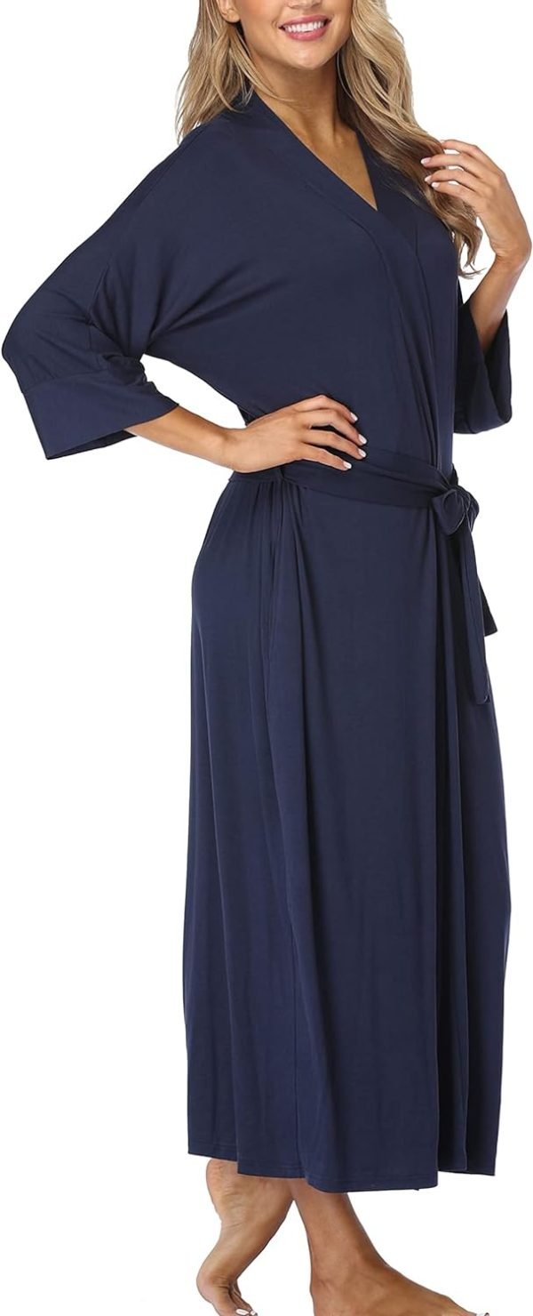 Womens Soft Long Kimono Robes Lightweight Full Length Knit Bathrobe With Pockets Ladies Casual Dressing Gown